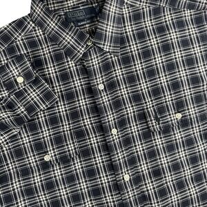Polo Ralph Lauren Button Up Shirt Men's XL‎ Black Plaid Flap Pockets Classic Fit